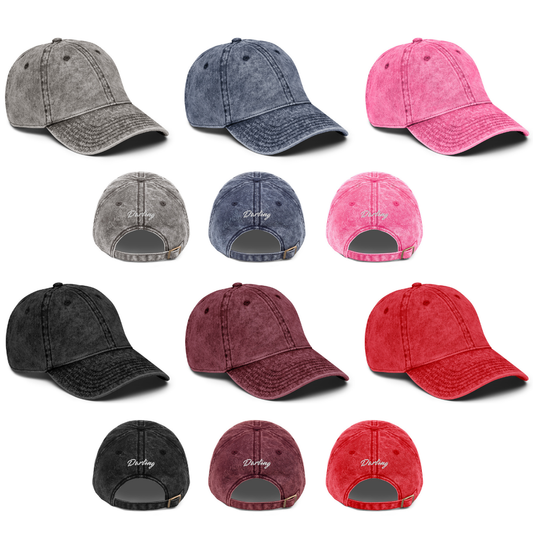 Darling Embroidered Back Cotton Twill Vintage Cap Hat 6 Colors