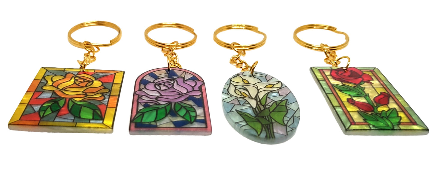 Stained Glass Window Style Flower Design Acrylic Split Ring Adornment Accessory
