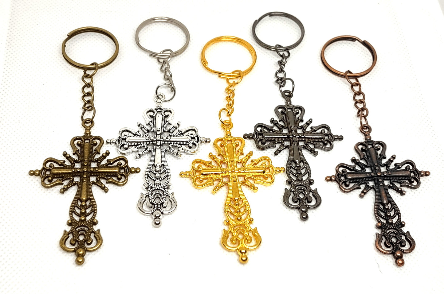 Large Ornate Cross Adornment on Split Ring Accessory