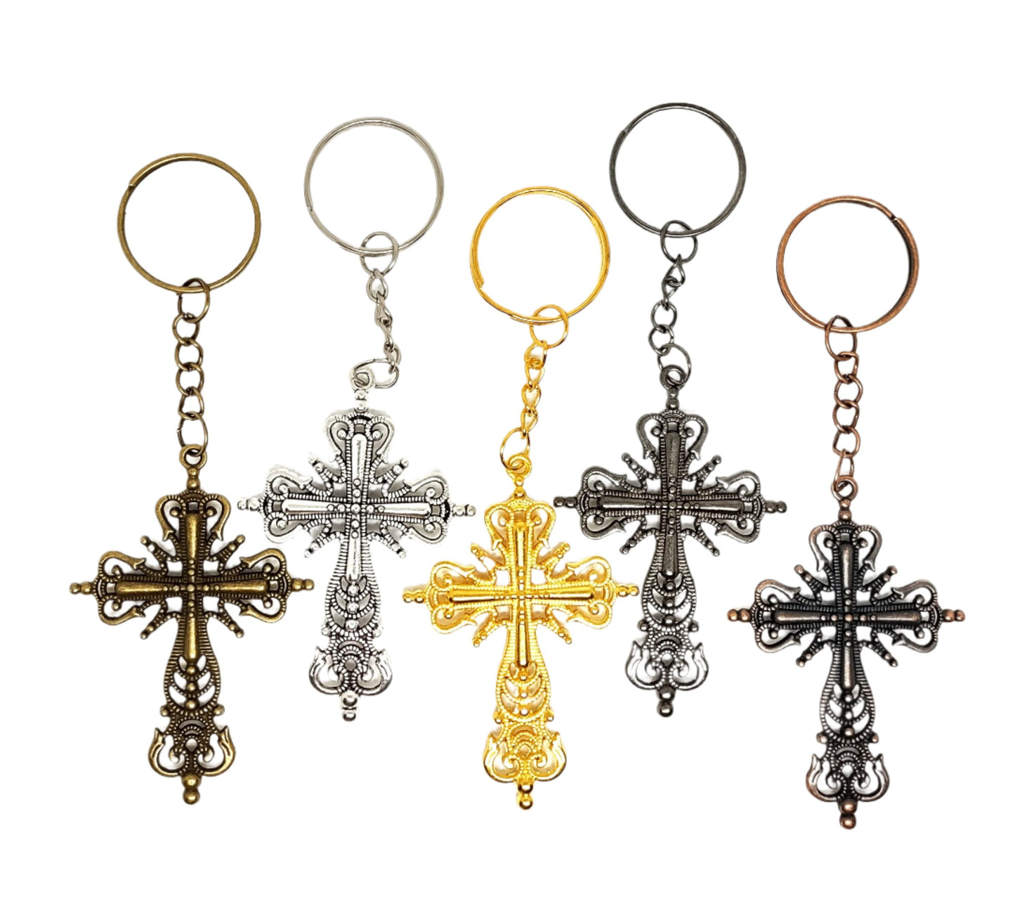 Large Ornate Cross Adornment on Split Ring Accessory