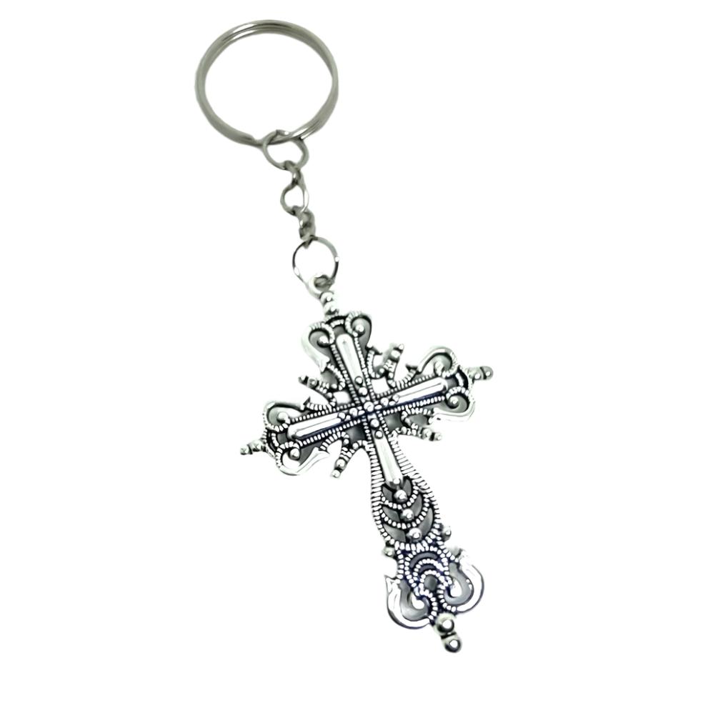 Large Ornate Cross Adornment on Split Ring Accessory