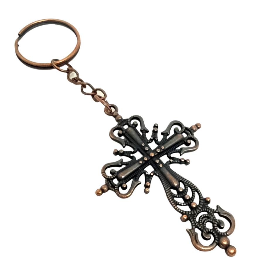Large Ornate Cross Adornment on Split Ring Accessory