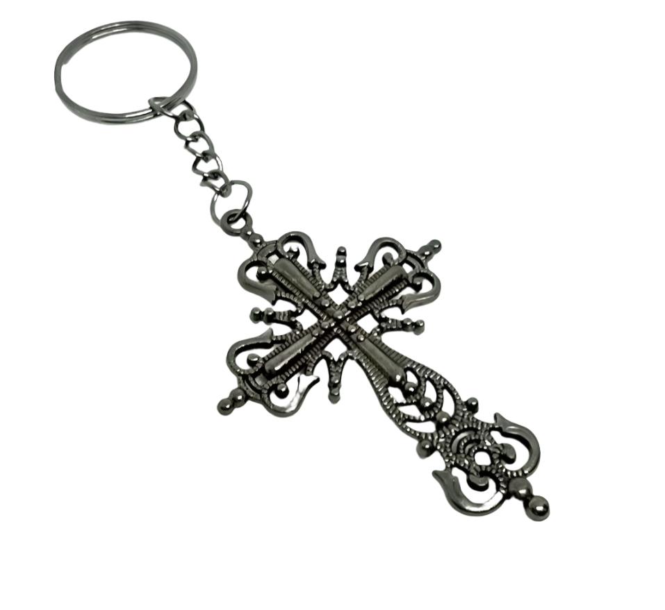 Large Ornate Cross Adornment on Split Ring Accessory