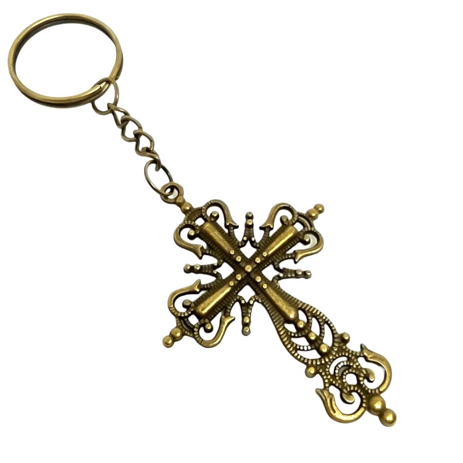 Large Ornate Cross Adornment on Split Ring Accessory