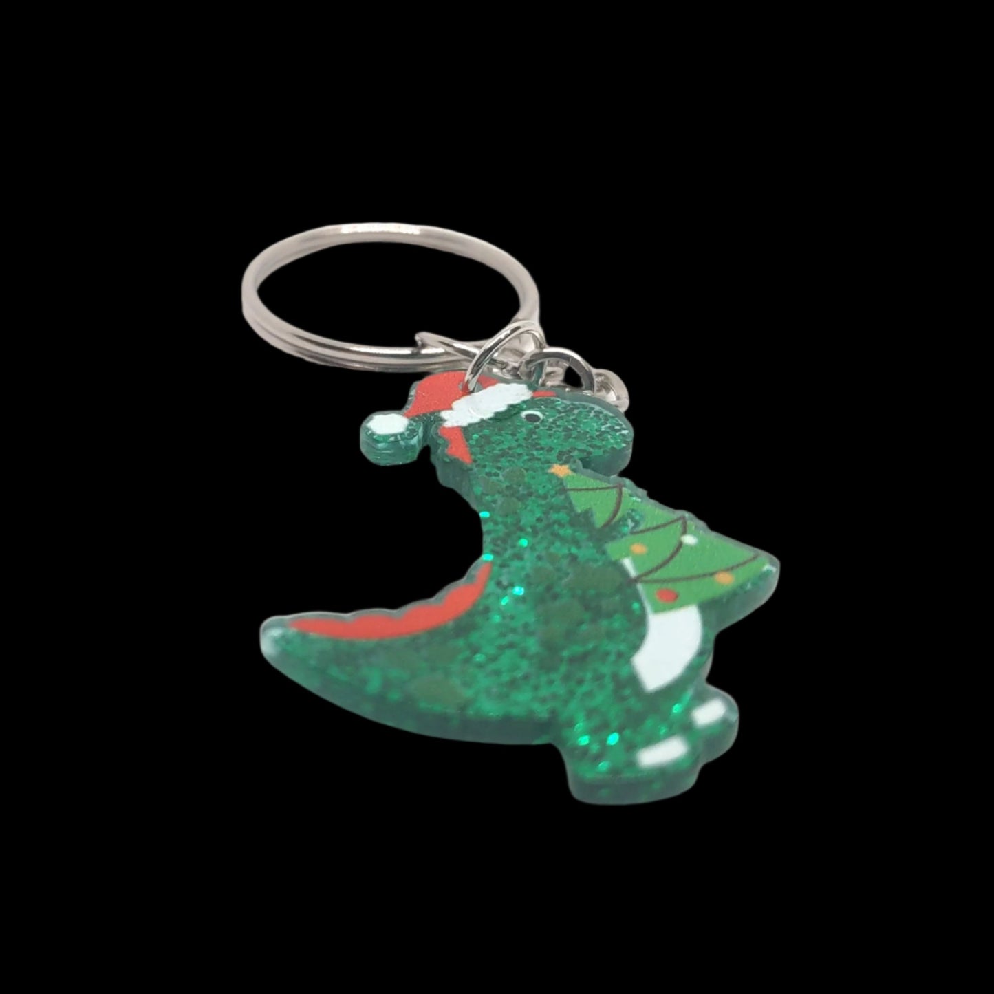 T-REX Dinosaur Santa Hat Adornment on Split Ring Accessory