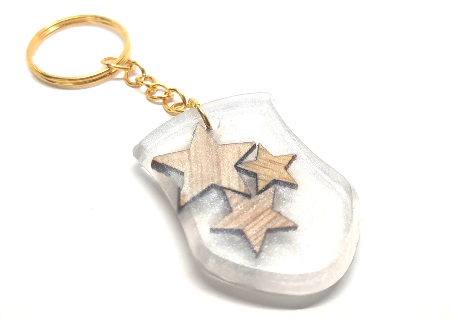 Wood Stars Encased Resin Shield Split Ring Adornment