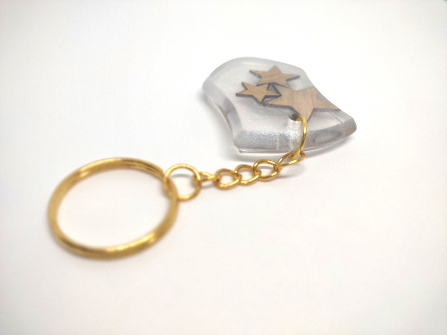 Wood Stars Encased Resin Shield Split Ring Adornment