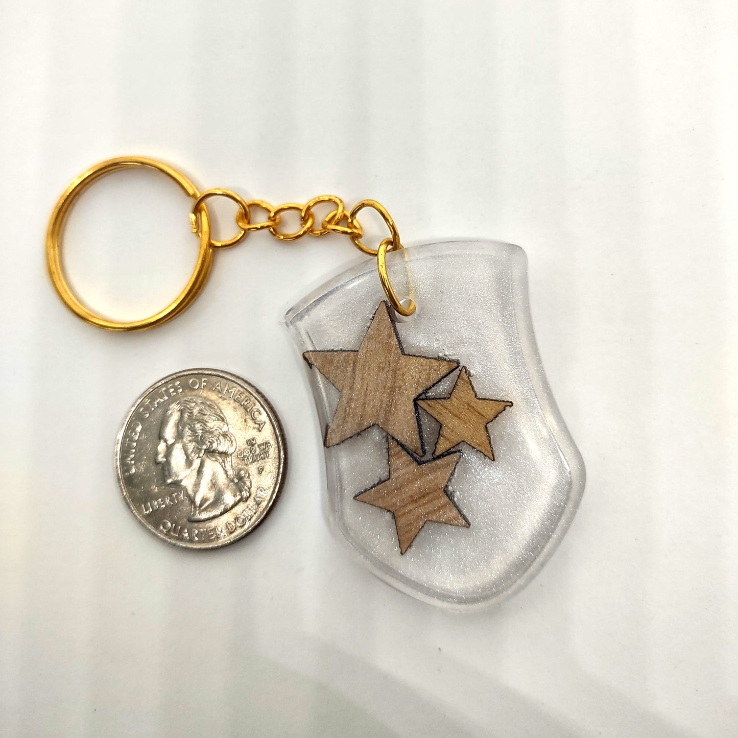 Wood Stars Encased Resin Shield Split Ring Adornment