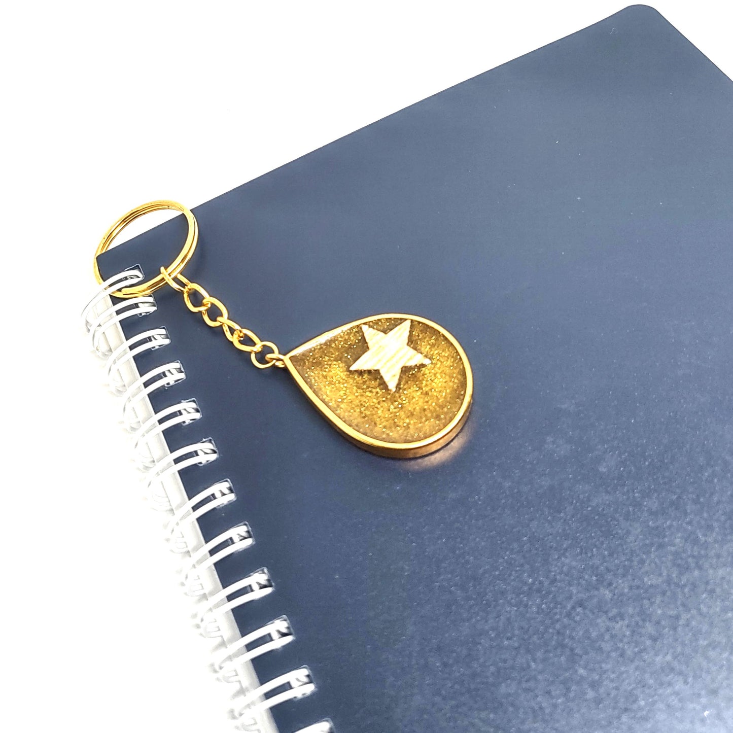Wood Star Golden Resin Teardrop Adornment on Split Ring