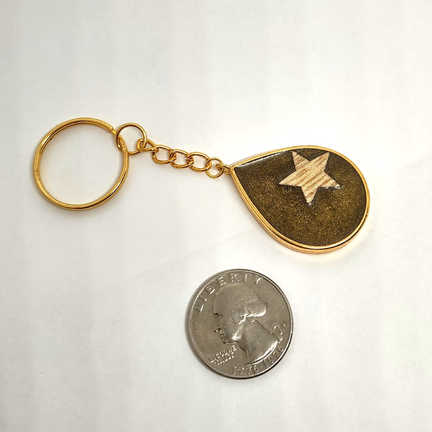 Wood Star Golden Resin Teardrop Adornment on Split Ring