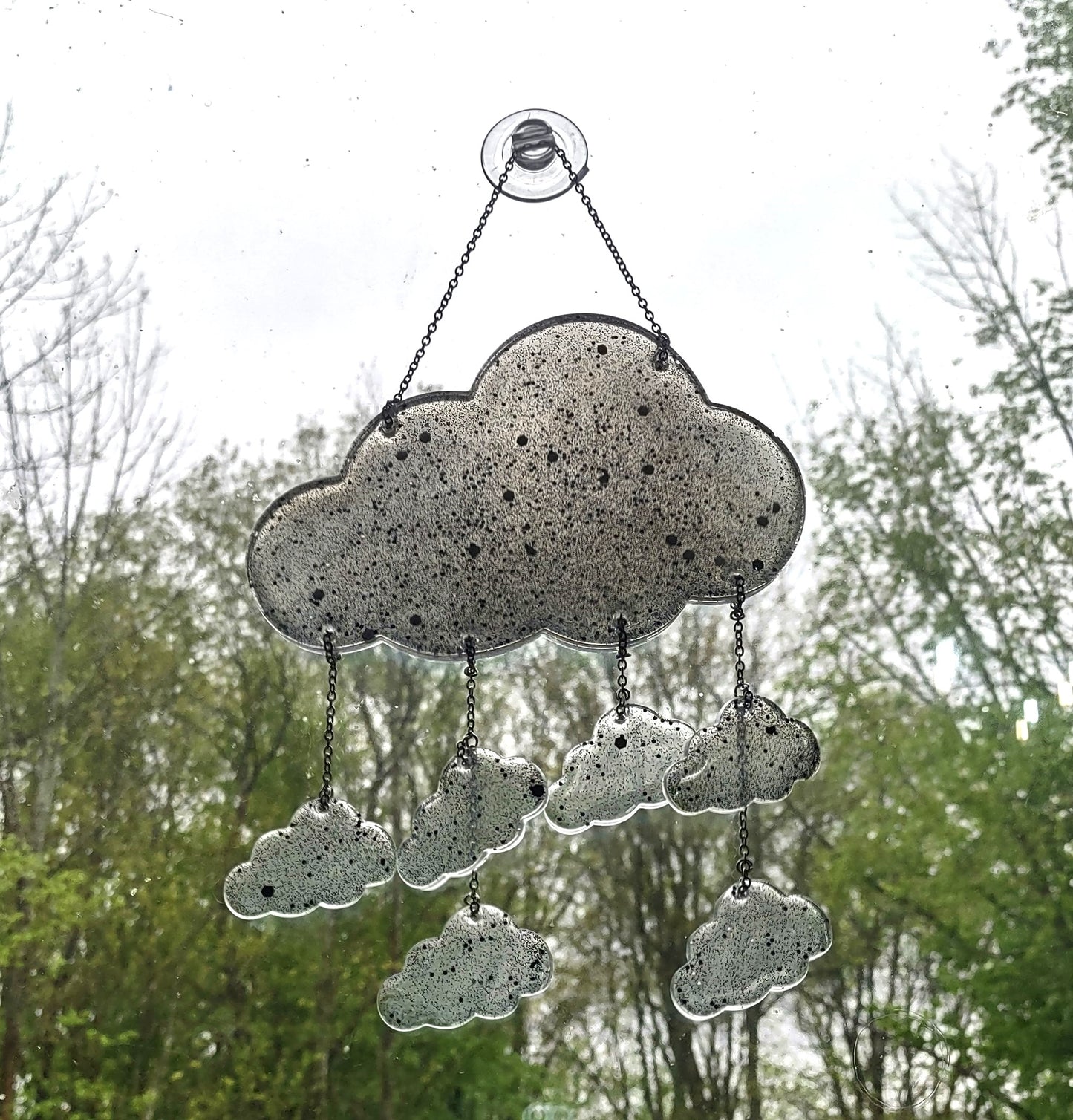 Shimmering Cloud Sun Catcher Window Hang Hand Crafted Resin Midnight Black Holographic Glitter