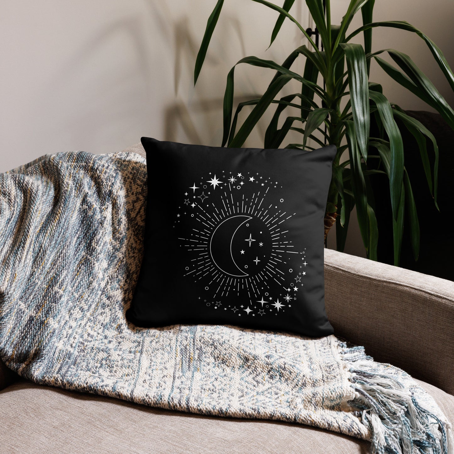 To The Moon & Stars Black Throw Pillow 18" x 18" Square Pillow