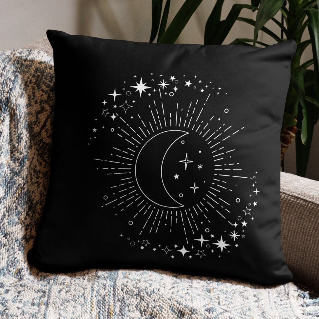To The Moon & Stars Black Throw Pillow 18" x 18" Square Pillow