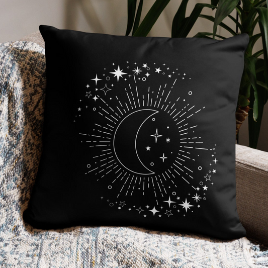 To The Moon & Stars Black Throw Pillow 18" x 18" Square Pillow