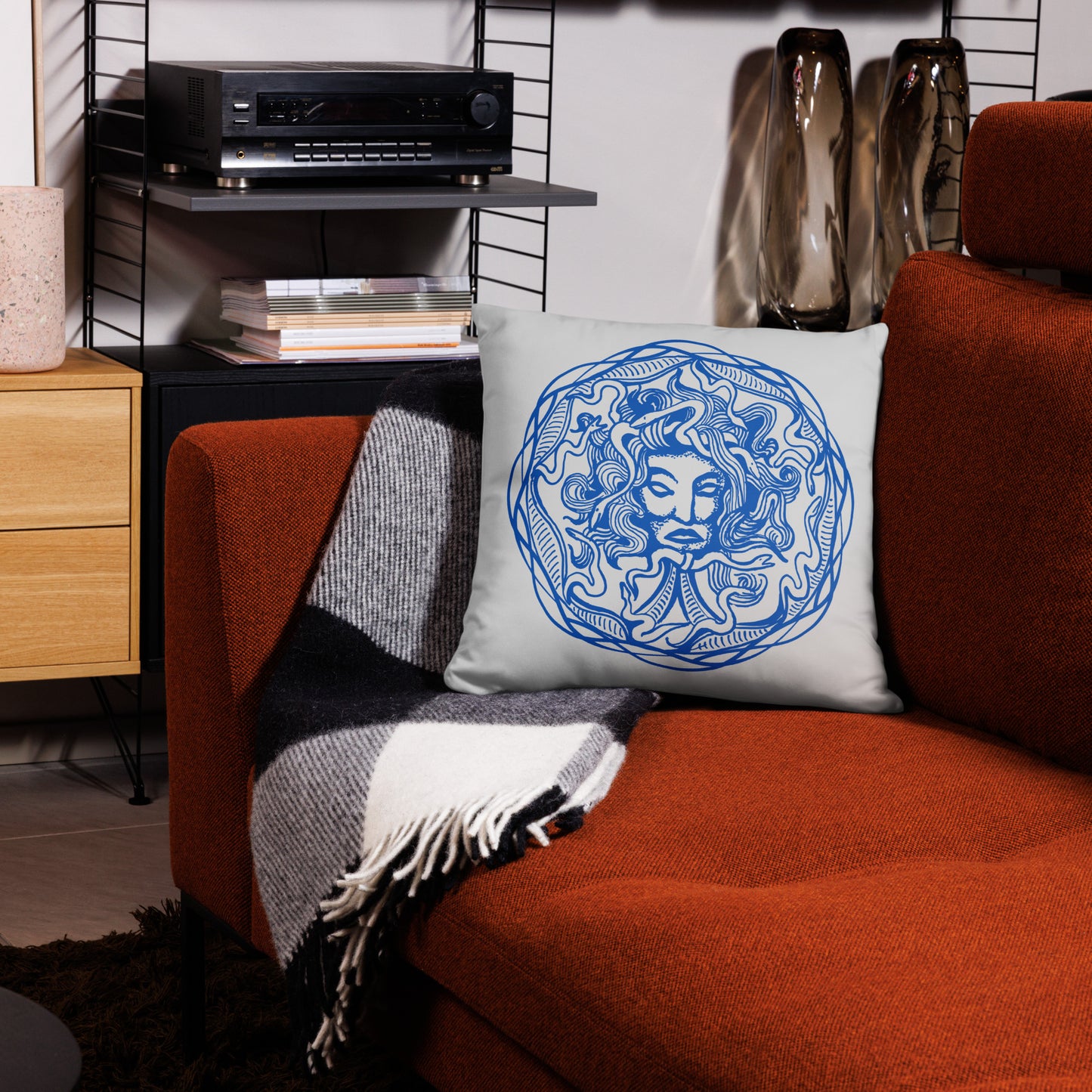 Medusa Circle Emblem Design Gray Throw Pillow 18" x 18" Square Pillow