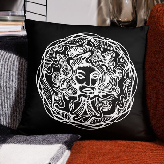 Medusa Circle Emblem Design Black Throw Pillow 18" x 18" Square Pillow