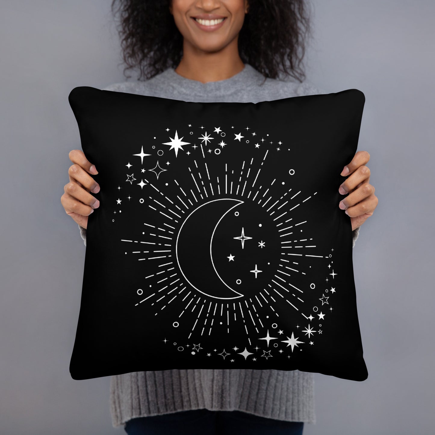 To The Moon & Stars Black Throw Pillow 18" x 18" Square Pillow