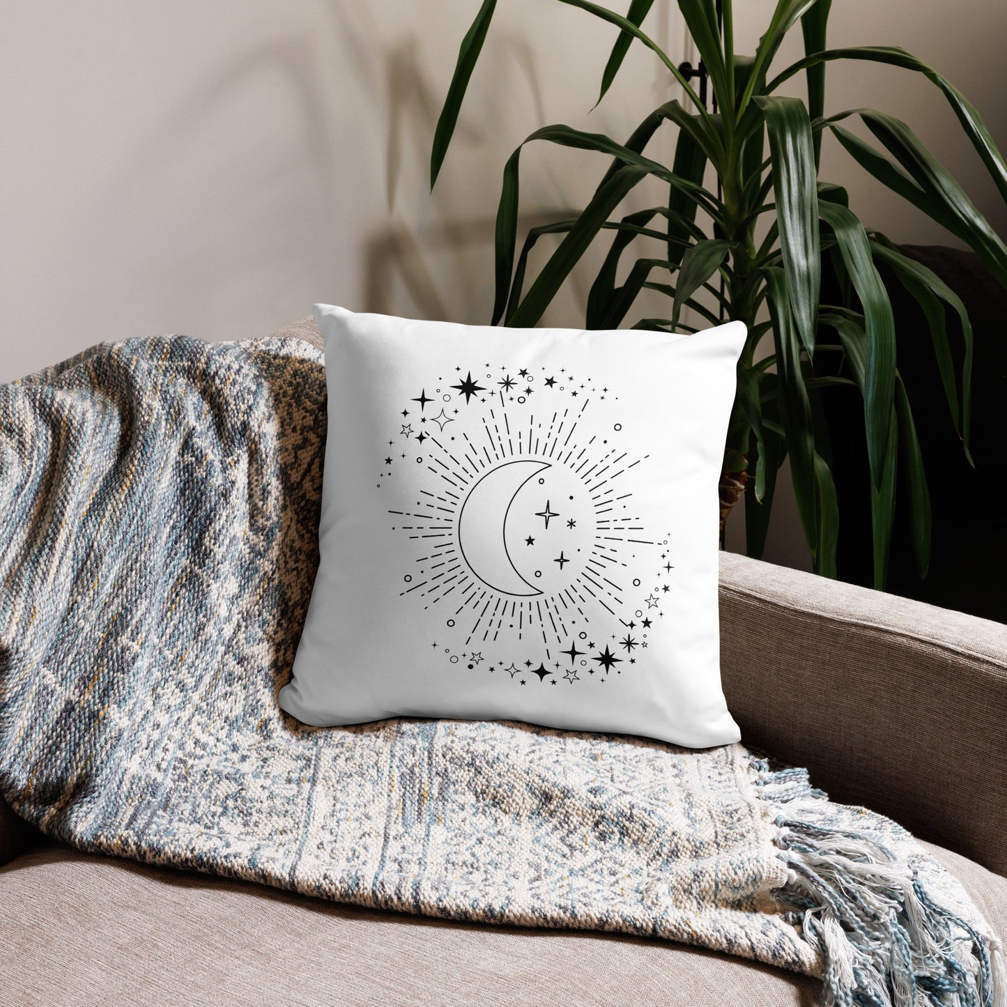 To The Moon & Stars White Throw Pillow 18" x 18" Square Pillow