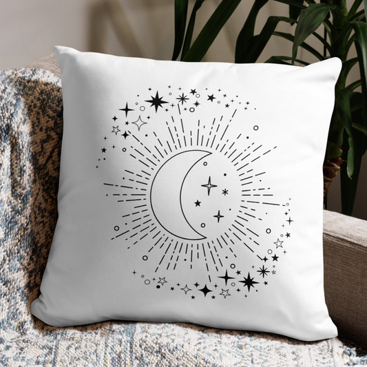 To The Moon & Stars White Throw Pillow 18" x 18" Square Pillow