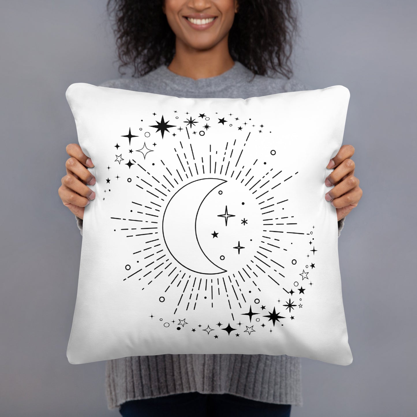 To The Moon & Stars White Throw Pillow 18" x 18" Square Pillow