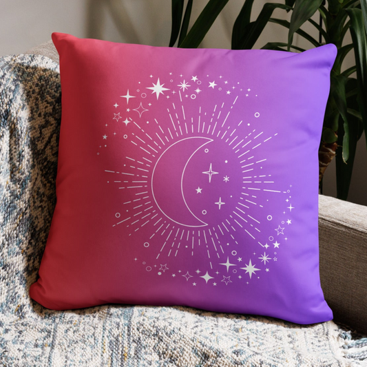 To The Moon & Stars Pink Purple Gradient Throw Pillow 18" x 18" Square Pillow