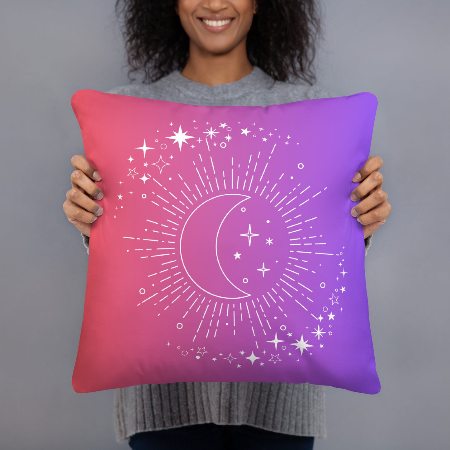 To The Moon & Stars Pink Purple Throw Pillow 18" x 18" Square Pillow