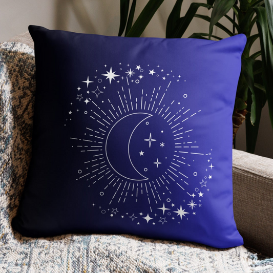 To The Moon & Stars Blue Black Gradient Throw Pillow 18" x 18" Square Pillow