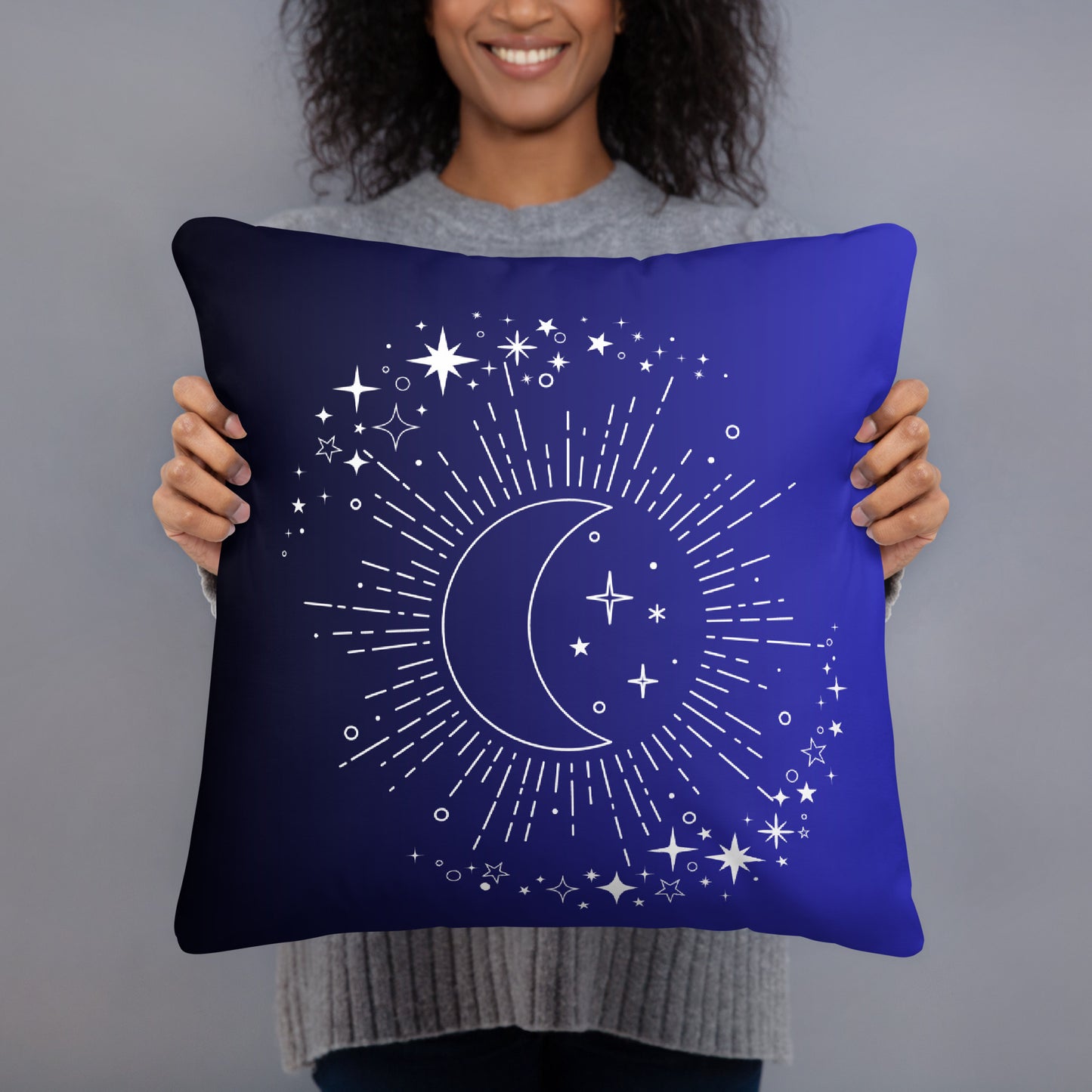 To The Moon & Stars Blue Black Throw Pillow 18" x 18" Square Pillow