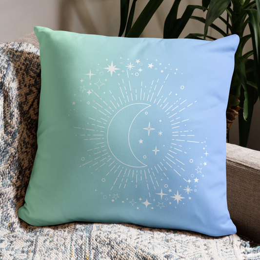 To The Moon & Stars Green Blue Gradient Throw Pillow 18" x 18" Square Pillow