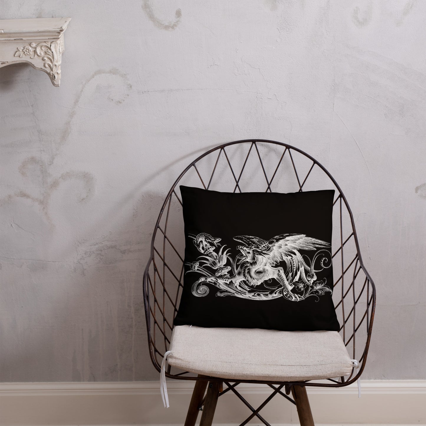 Gryphon Design Black Throw Pillow 18" x 18" Square Pillow
