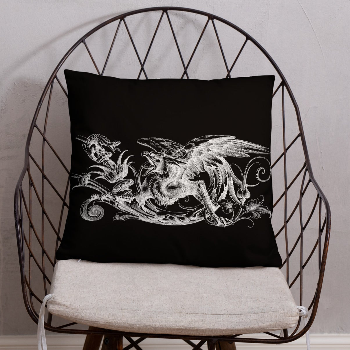 Gryphon Design Black Throw Pillow 18" x 18" Square Pillow