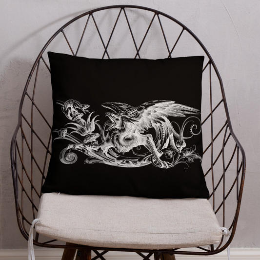 Gryphon Design Black Throw Pillow 18" x 18" Square Pillow