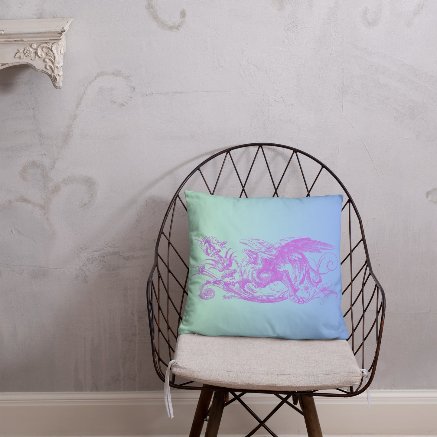 Gryphon Purple Design Green Blue Gradient Throw Pillow 18" x 18" Square Pillow