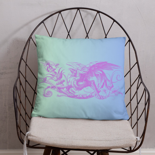 Gryphon Purple Design Green Blue Gradient Throw Pillow 18" x 18" Square Pillow