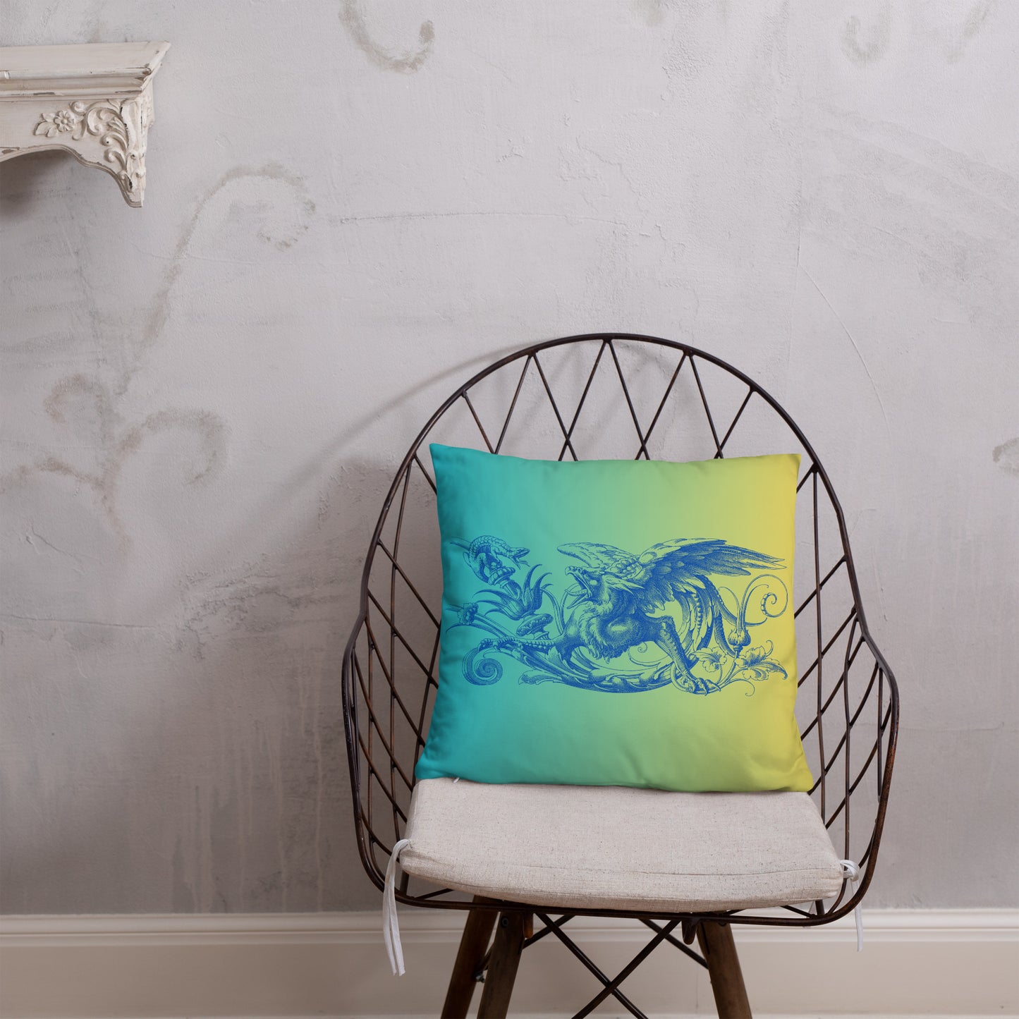 Gryphon Blue Design Blue Yellow Gradient Throw Pillow 18" x 18" Square Pillow
