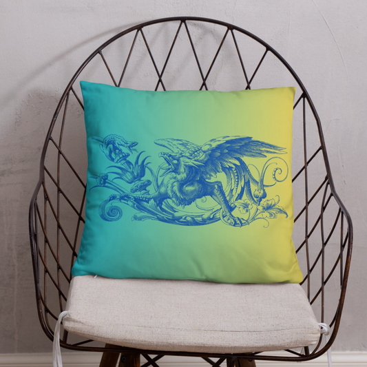 Gryphon Blue Design Blue Yellow Gradient Throw Pillow 18" x 18" Square Pillow