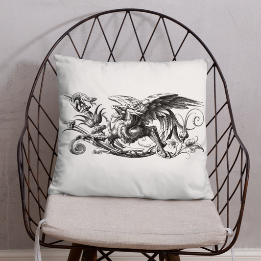 Gryphon Design White Throw Pillow 18" x 18" Square Pillow
