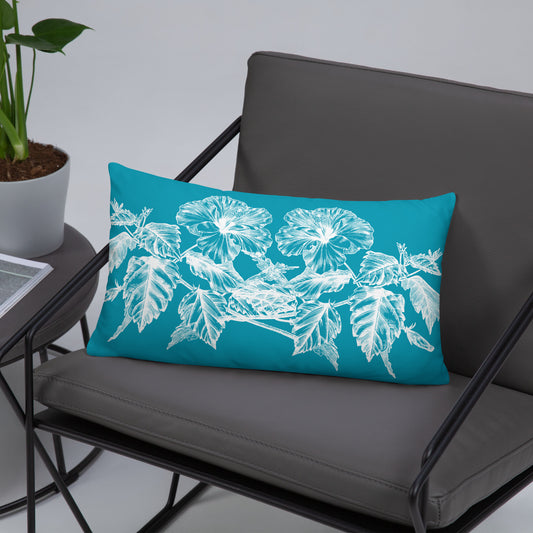 White Flowers Teal Throw Pillow 12" x 20"