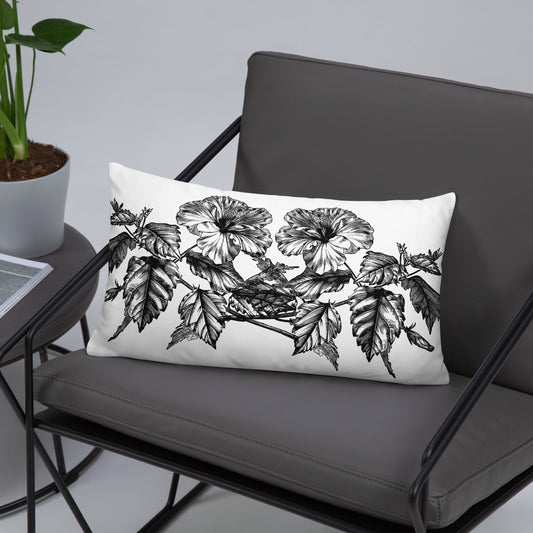 White Flowers White Throw Pillow 12" x 20"