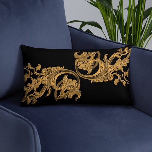 Art Nouveau Filigree Orange Design Black Throw Pillow 12" x 20"