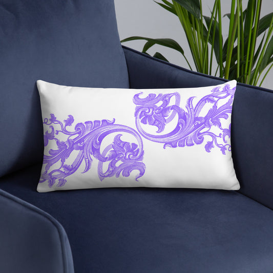 Art Nouveau Filigree Purple Design White Throw Pillow 12" x 20"