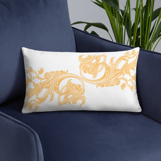 Art Nouveau Filigree Orange Design White Throw Pillow 12" x 20"