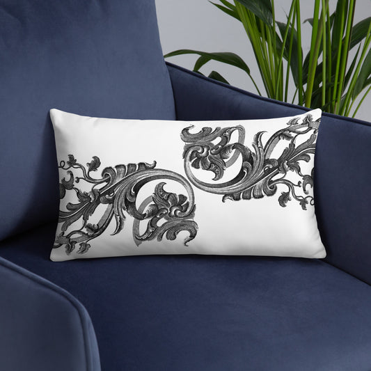 Art Nouveau Filigree Design White Throw Pillow 12" x 20"