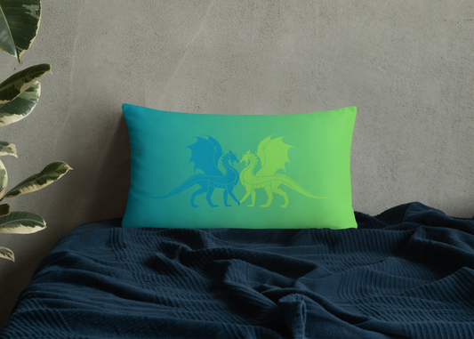 Double Dragon Love Green Gradient Throw Pillow 12" x 20"