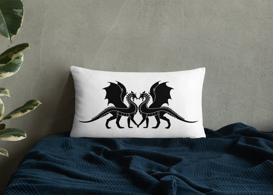 Double Dragon Love White Throw Pillow 12" x 20"