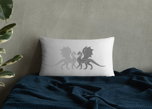 Double Dragon Love Gray Gradient Throw Pillow 12" x 20"