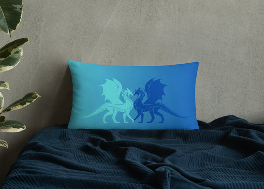 Double Dragon Love Blue Gradient Throw Pillow 12" x 20"