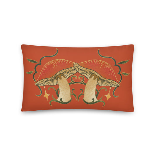 Autumn Mushrooms Red Throw Pillow 12" x 20"