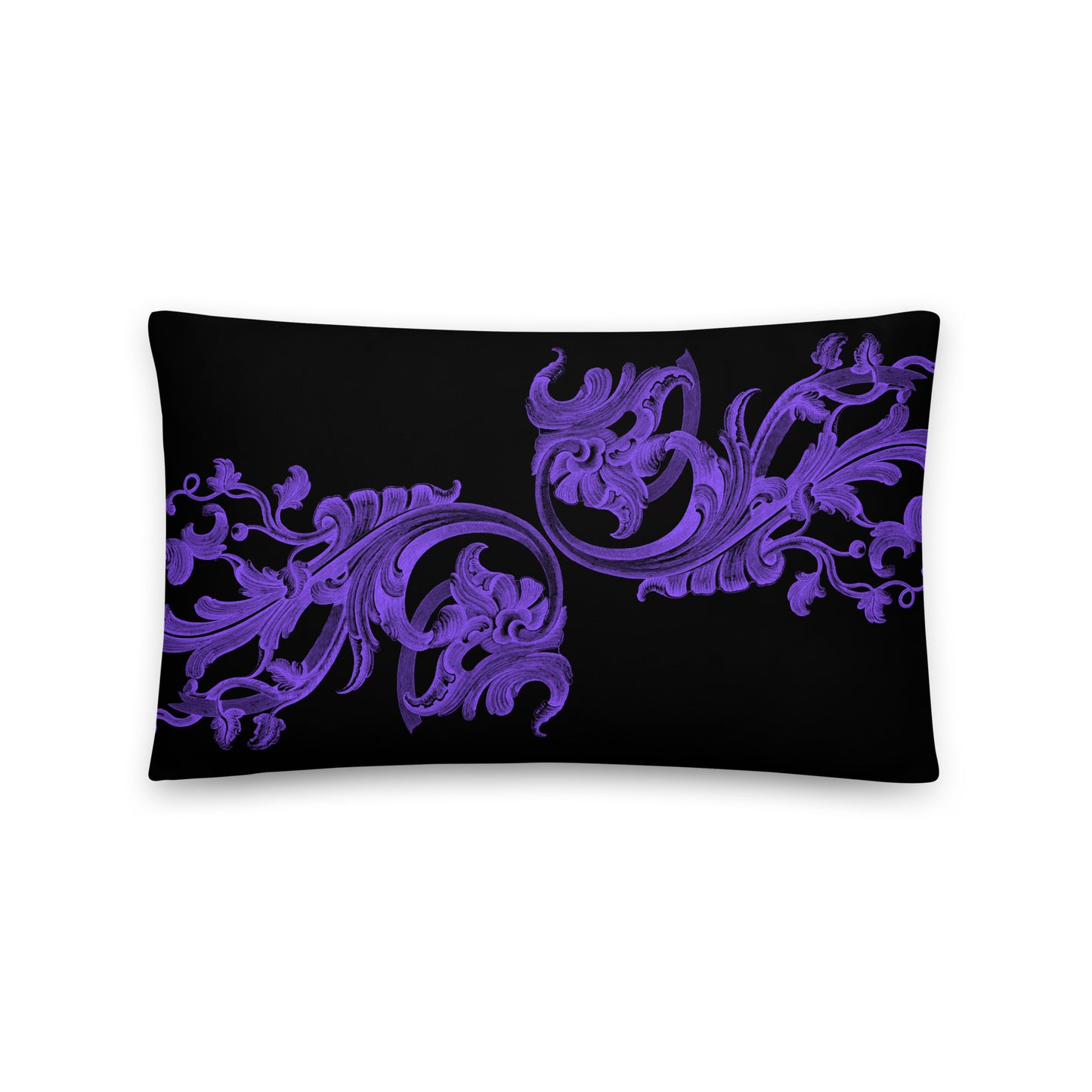Art Nouveau Filigree Purple Design Black Throw Pillow 12" x 20"