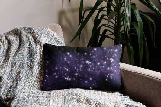 Quest Purple Galaxy Black Throw Pillow 12" x 20"